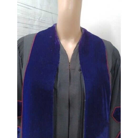 Vtg Collegiate Cap & Gown Co Bl Doctoral Graduation Black Purple Velvet 59 X 34L - Picture 2 of 13